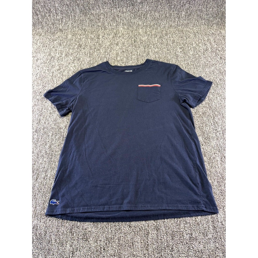 Lacoste Sleepwear Top Mens Large Navy Blue Cotton Blend Pocket Embroidered Logo